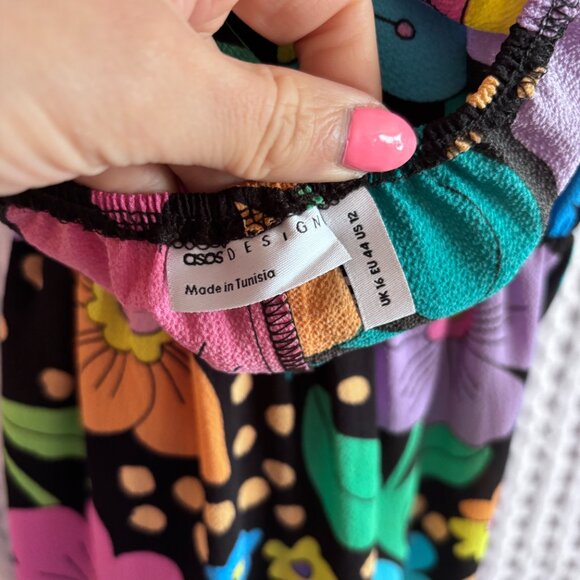 ASOS colorful rainbow floral dress with flutter sleeves US12 - Picture 3 of 3